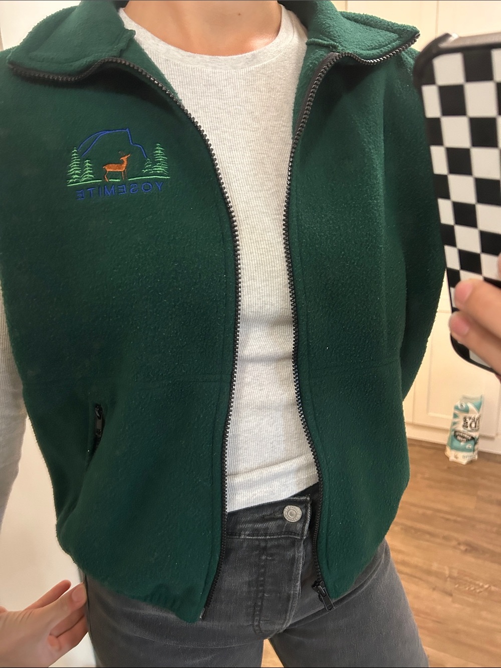 Rare Vintage Boulder Dry Goods Made in USA Yosemite Forest Green Fleece Vest